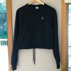 PINK Cuffed Crop Sweater with drawstring waist